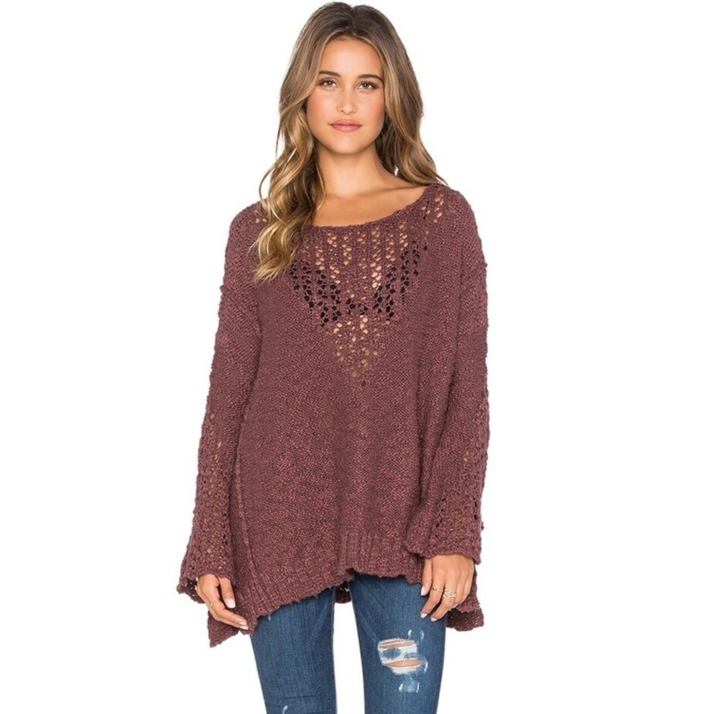 Free People Pretty Pointelle Sweater Vee Rose Large